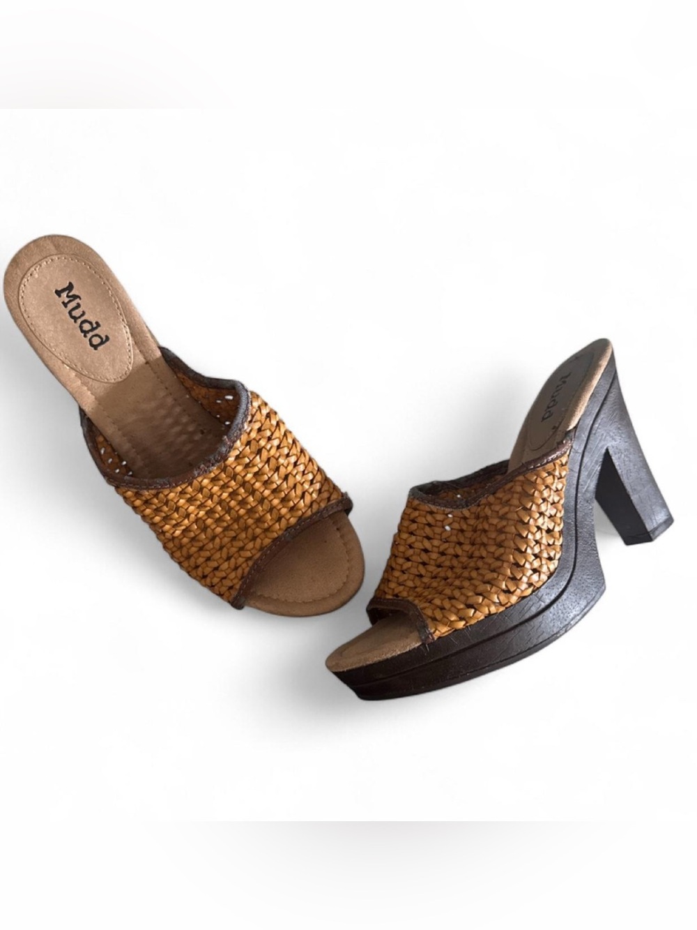 Sexy y2k Mudd brown & tan woven braided platform sandal heels